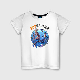 Детская футболка хлопок с принтом Sabnautica в Рязани, 100% хлопок | круглый вырез горловины, полуприлегающий силуэт, длина до линии бедер | sabnautica | ласка | морской император | пискун | рыба пузырь | сабнавтика | сабнатика