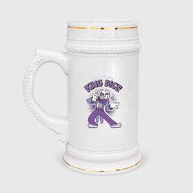 Кружка пивная с принтом King Dice Cuphead в Рязани,  керамика (Материал выдерживает высокую температуру, стоит избегать резкого перепада температур) |  объем 630 мл | Тематика изображения на принте: cuphead | dont mess | king dice | босс | игральная кость | игры | капхед | кинг дайс