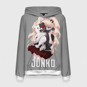 Женская толстовка 3D с принтом MONOKUMA  JUNKO в Рязани, 100% полиэстер  | двухслойный капюшон со шнурком для регулировки, мягкие манжеты на рукавах и по низу толстовки, спереди карман-кенгуру с мягким внутренним слоем. | anime | danganronpa | enoshima | junko | monokuma | аниме | джунко | игра | манга | медведь | монокума | робот медведь | эношима