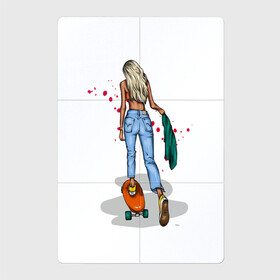 Магнитный плакат 2Х3 с принтом Девушка на скейте в Рязани, Полимерный материал с магнитным слоем | 6 деталей размером 9*9 см | блондинка | девушка | джинсы | скейт | спорт | фитоняша