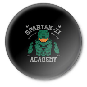 Значок с принтом Spartan - 2 Academy в Рязани,  металл | круглая форма, металлическая застежка в виде булавки | Тематика изображения на принте: game | games | halo | heilo | master chif | spartan | игра | игры | ковенант | ковенанты | мастер чиф | спартанец | хало | хейло | хэйло