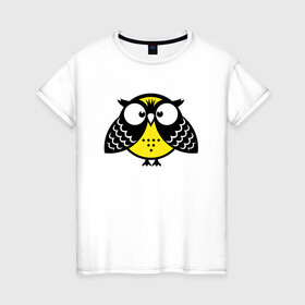Женская футболка хлопок с принтом Удивленная сова в Рязани, 100% хлопок | прямой крой, круглый вырез горловины, длина до линии бедер, слегка спущенное плечо | owl | owls | сова | совушка | совы | филин | фраза | юмор