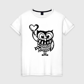 Женская футболка хлопок с принтом Совенок с сердцем в Рязани, 100% хлопок | прямой крой, круглый вырез горловины, длина до линии бедер, слегка спущенное плечо | owl | owls | сова | совушка | совы | филин | фраза | юмор