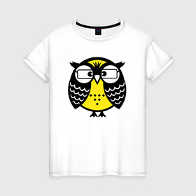 Женская футболка хлопок с принтом Совушка в очках в Рязани, 100% хлопок | прямой крой, круглый вырез горловины, длина до линии бедер, слегка спущенное плечо | owl | owls | сова | совушка | совы | филин | фраза | юмор