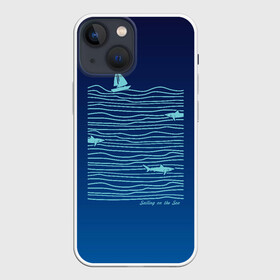 Чехол для iPhone 13 mini с принтом Акулы в море в Рязани,  |  | акула | лето | лодка | море | океан | отдых | отпуск | парус | парусник | плавание