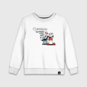 Детский свитшот хлопок с принтом Cuphead в Рязани, 100% хлопок | круглый вырез горловины, эластичные манжеты, пояс и воротник | cuphead | game | illustration | mugman