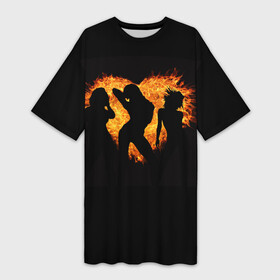 Платье-футболка 3D с принтом Огненная кизомба в Рязани,  |  | Тематика изображения на принте: вечеринка | девушки | огонь | отдых | сердце | танцы