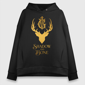 Женское худи Oversize хлопок с принтом Shadow and Bone в Рязани, френч-терри — 70% хлопок, 30% полиэстер. Мягкий теплый начес внутри —100% хлопок | боковые карманы, эластичные манжеты и нижняя кромка, капюшон на магнитной кнопке | Тематика изображения на принте: grisha | grishaverse | ravka | shadow and bone | гришаверс | гриши | олень | равка | рога | сериал | тень и кость | фэнтези