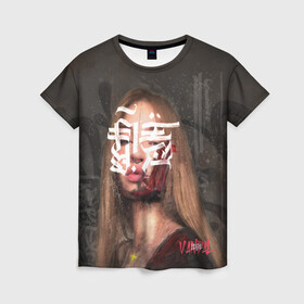 Женская футболка 3D с принтом Гранж каллиграфия. в Рязани, 100% полиэфир ( синтетическое хлопкоподобное полотно) | прямой крой, круглый вырез горловины, длина до линии бедер | girl. | graffiti | граффити | девушка | каллиграфия