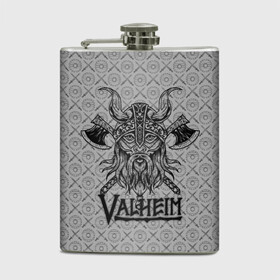 Фляга с принтом Valheim Viking dark в Рязани, металлический корпус | емкость 0,22 л, размер 125 х 94 мм. Виниловая наклейка запечатывается полностью | fantasy | mmo | valheim | valve | валхейм | вальхейм | викинги | выживалка | игра | королевская битва | ммо | ролевая игра | фэнтази