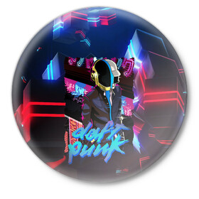 Значок с принтом daft punk neon rock в Рязани,  металл | круглая форма, металлическая застежка в виде булавки | by craig drake | daft punk | madeinkipish | thomas bangalter | дафт панк | маски | тома и ги мануэль