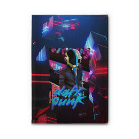 Обложка для автодокументов с принтом daft punk neon rock в Рязани, натуральная кожа |  размер 19,9*13 см; внутри 4 больших “конверта” для документов и один маленький отдел — туда идеально встанут права | by craig drake | daft punk | madeinkipish | thomas bangalter | дафт панк | маски | тома и ги мануэль