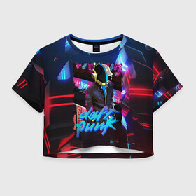 Женская футболка Crop-top 3D с принтом daft punk neon rock в Рязани, 100% полиэстер | круглая горловина, длина футболки до линии талии, рукава с отворотами | Тематика изображения на принте: by craig drake | daft punk | madeinkipish | thomas bangalter | дафт панк | маски | тома и ги мануэль