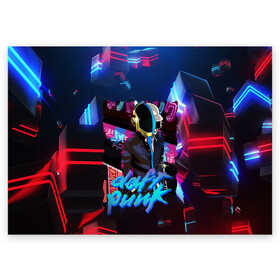 Поздравительная открытка с принтом daft punk neon rock в Рязани, 100% бумага | плотность бумаги 280 г/м2, матовая, на обратной стороне линовка и место для марки
 | Тематика изображения на принте: by craig drake | daft punk | madeinkipish | thomas bangalter | дафт панк | маски | тома и ги мануэль