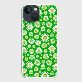 Чехол для iPhone 13 mini с принтом Ромашки на зелёном фоне в Рязани,  |  | chamomile | flower pattern | flowers | green background | summer | texture | зелёный фон | лето | ромашки | текстура | цветочный орнамент | цветы