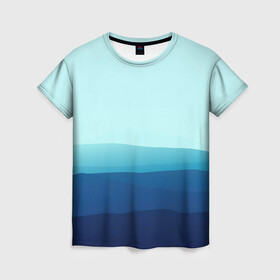 Женская футболка 3D с принтом Море в Рязани, 100% полиэфир ( синтетическое хлопкоподобное полотно) | прямой крой, круглый вырез горловины, длина до линии бедер | арт | вектор | векторный рисунок | геометрические фигуры | геометрия | линии | море | небо | оттенки синего | рисунок | синий