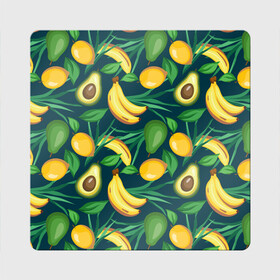 Магнит виниловый Квадрат с принтом Фрукты в Рязани, полимерный материал с магнитным слоем | размер 9*9 см, закругленные углы | Тематика изображения на принте: avokado | авокадо | бананы | лимоны | фрукты