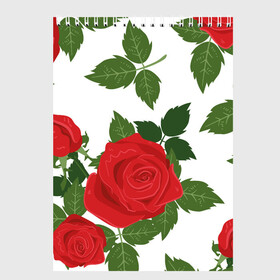 Скетчбук с принтом Большие розы в Рязани, 100% бумага
 | 48 листов, плотность листов — 100 г/м2, плотность картонной обложки — 250 г/м2. Листы скреплены сверху удобной пружинной спиралью | арт | белый | большие бутоны | большие розы | большой бутон | зелёный | красная роза | красные розы | красные цветы | красный | красный цветок | листок | листья | поле | поле цветов | рисунок | роза