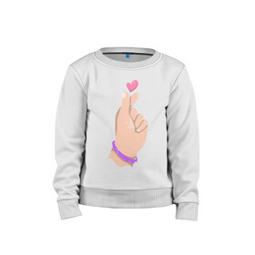 Детский свитшот хлопок с принтом Саранхэ в Рязани, 100% хлопок | круглый вырез горловины, эластичные манжеты, пояс и воротник | Тематика изображения на принте: k pop | любовь | рука парня | саранхэ | сердце