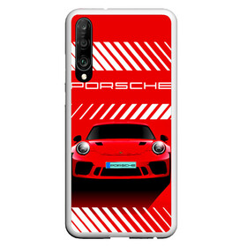 Чехол для Honor P30 с принтом PORSCHE / ПОРШЕ / RED STYLE в Рязани, Силикон | Область печати: задняя сторона чехла, без боковых панелей | 911 | auto | carrera | cayenne | macan | porsche | sportcar | taycan | автомобиль | градиент. | каен | карера | красный | макан | полосы | порш | порше | спорт | спорткар | тайкан