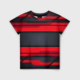 Детская футболка 3D с принтом Red and Black 3D abstract в Рязани, 100% гипоаллергенный полиэфир | прямой крой, круглый вырез горловины, длина до линии бедер, чуть спущенное плечо, ткань немного тянется | luxury | versace | vip | абстракция | версаче | вип | паттерн | роскошь | текстуры