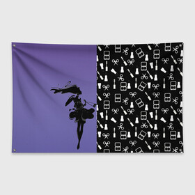 Флаг-баннер с принтом Косметичка в Рязани, 100% полиэстер | размер 67 х 109 см, плотность ткани — 95 г/м2; по краям флага есть четыре люверса для крепления | визажистам | девушка. тушь | ножницы | помада | тени