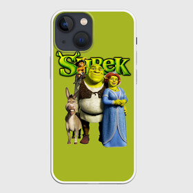 Чехол для iPhone 13 mini с принтом Шрек Shrek в Рязани,  |  | Тематика изображения на принте: cartoon | fiona | shrek | болото | детям | комедия | кот в сапогах | мультик | огр | осел | персонажи мультфильмов | тролль | фиона | шрек