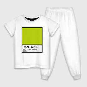 Детская пижама хлопок с принтом Pantone Shrek в Рязани, 100% хлопок |  брюки и футболка прямого кроя, без карманов, на брюках мягкая резинка на поясе и по низу штанин
 | Тематика изображения на принте: cartoon | fiona | shrek | болото | детям | комедия | кот в сапогах | мультик | огр | осел | персонажи мультфильмов | тролль | фиона | шрек