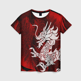 Женская футболка 3D с принтом Chinese Dragon в Рязани, 100% полиэфир ( синтетическое хлопкоподобное полотно) | прямой крой, круглый вырез горловины, длина до линии бедер | китайский дракон | монстр | силуэт | символ добра | тату | ящерица