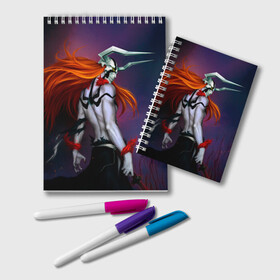 Блокнот с принтом Bleach Ichigo Kurosaki в Рязани, 100% бумага | 48 листов, плотность листов — 60 г/м2, плотность картонной обложки — 250 г/м2. Листы скреплены удобной пружинной спиралью. Цвет линий — светло-серый
 | anime | art | bleach | ichigo | kurosaki | lorde | manga | vasto | аниме | арт | блич | ичиго | куросаки