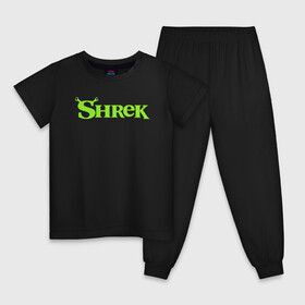 Детская пижама хлопок с принтом Shrek | Logo (Z) в Рязани, 100% хлопок |  брюки и футболка прямого кроя, без карманов, на брюках мягкая резинка на поясе и по низу штанин
 | dreamworks | logo | shrek | зелёный огр | мульт | мультфильм | приключения