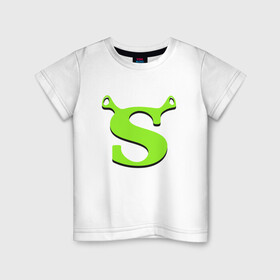 Детская футболка хлопок с принтом Shrek Logo (+спина) (Z) в Рязани, 100% хлопок | круглый вырез горловины, полуприлегающий силуэт, длина до линии бедер | dreamworks | shrek | зелёный огр | мульт | мультфильм | приключения