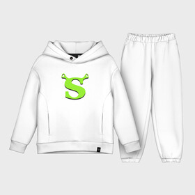 Детский костюм хлопок Oversize с принтом Shrek Logo (+спина) (Z) в Рязани,  |  | dreamworks | shrek | зелёный огр | мульт | мультфильм | приключения