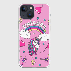 Чехол для iPhone 13 mini с принтом Единорог Радужный в Рязани,  |  | unicorn | девочке | девчачья | детская | детство | единороги | звездочки | корона | милая | мороженое | пончики | радуга | сладости