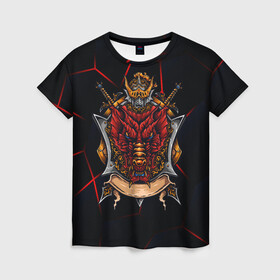 Женская футболка 3D с принтом Красный китайский дракон в Рязани, 100% полиэфир ( синтетическое хлопкоподобное полотно) | прямой крой, круглый вырез горловины, длина до линии бедер | викинг | дракон | китай | китайский дракон | красный дракон | мифология | рыцарь | шлеп