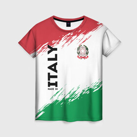 Женская футболка 3D с принтом MADE IN ITALY в Рязани, 100% полиэфир ( синтетическое хлопкоподобное полотно) | прямой крой, круглый вырез горловины, длина до линии бедер | italy | made in italy | герб италии | герб италия | италия | италия герб | италия флаг | италия форма | италия футбол | сделано в италии | флаг италии | флаг италия | форма италии | форма италия