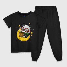 Детская пижама хлопок с принтом Милая панда пьет кофе на луне в Рязани, 100% хлопок |  брюки и футболка прямого кроя, без карманов, на брюках мягкая резинка на поясе и по низу штанин
 | animal | animals | bear | bears | coffee | cute | funny | kawaii | moon | nature | panda | pandas | pet | zoo | животные | звери | кофе | коффе | луна | медведь | милая | милый | панда | панды | природа