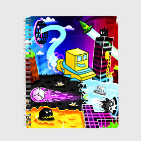 Тетрадь GEOMETRY DASH / ГЕОМЕТРИ ДАШ: в Рязани, 100% бумага | 48 листов, плотность листов — 60 г/м2, плотность картонной обложки — 250 г/м2. Листы скреплены сбоку удобной пружинной спиралью. Уголки страниц и обложки скругленные. Цвет линий — светло-серый
 | 2d игра | geometry dash | mobile game | robtop | smile | андроид игра | арт. | геометри даш | добро и зло | инь янь | кубики | кубы | лица | мобильная игра | неон | смайлы