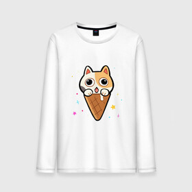 Мужской лонгслив хлопок с принтом Ice Cream Cat в Рязани, 100% хлопок |  | animal | cat | cute | kitty | meow | друг | животные | киска | китти | кот | котенок | котик | котэ | кошечка | кошка | милый | мороженое | мур | мяу | питомец | тигр