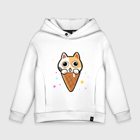 Детское худи Oversize хлопок с принтом Ice Cream Cat в Рязани, френч-терри — 70% хлопок, 30% полиэстер. Мягкий теплый начес внутри —100% хлопок | боковые карманы, эластичные манжеты и нижняя кромка, капюшон на магнитной кнопке | animal | cat | cute | kitty | meow | друг | животные | киска | китти | кот | котенок | котик | котэ | кошечка | кошка | милый | мороженое | мур | мяу | питомец | тигр