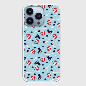 Чехол для iPhone 13 Pro с принтом Hockey Pattern в Рязани,  |  | Тематика изображения на принте: hockey | hockey pattern | nhl | pattern | клюшка | лед | нхл | хоккеист | хоккеисты | хоккей