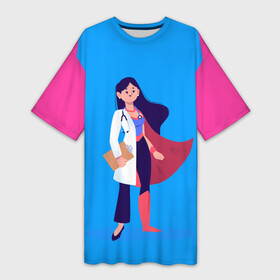 Платье-футболка 3D с принтом Медсестра | Super Nurse (Z) в Рязани,  |  | health worker | hospital attendant | medic | nurse | nursing | super nurse | бикса | врач | доктор | медицина | медицинская сестра | медицинский персонал | медичка | медработник | медсестра | палатная | санитарка | супер медик