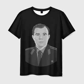 Мужская футболка 3D с принтом Юрий Алексеевич Гагарин в Рязани, 100% полиэфир | прямой крой, круглый вырез горловины, длина до линии бедер | восток | дизайн логотипа | космический корабль | космодром байконур | космонавт | юрий ночь