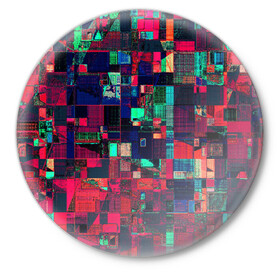 Значок с принтом HAPPY WINDOWS в Рязани,  металл | круглая форма, металлическая застежка в виде булавки | Тематика изображения на принте: abstract | абстракция | квадраты | красное | прямоугольники