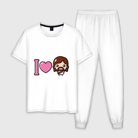 Мужская пижама хлопок с принтом Я люблю Иисуса в Рязани, 100% хлопок | брюки и футболка прямого кроя, без карманов, на брюках мягкая резинка на поясе и по низу штанин
 | Тематика изображения на принте: доброта | иисус | любовь | пасха | сердце
