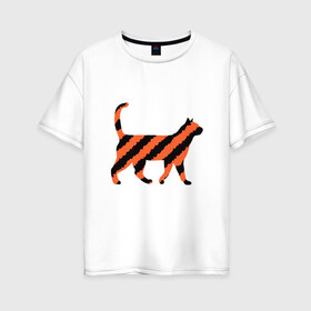 Женская футболка хлопок Oversize с принтом Black-Orange Cat в Рязани, 100% хлопок | свободный крой, круглый ворот, спущенный рукав, длина до линии бедер
 | animal | cat | cute | kitty | meow | друг | животные | киска | китти | кот | котенок | котик | котэ | кошечка | кошка | милый | мур | мяу | питомец | тигр