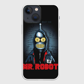 Чехол для iPhone 13 mini с принтом Bender x mr robot в Рязани,  |  | Тематика изображения на принте: bender | futurama | mr robot | planet express | бендер | мистер робот | мульт | мультфильм | планетный экспресс | туранга лила | филипп джэй фрай | футурама