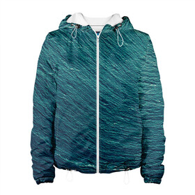 Женская куртка 3D с принтом Endless Sea в Рязани, ткань верха — 100% полиэстер, подклад — флис | прямой крой, подол и капюшон оформлены резинкой с фиксаторами, два кармана без застежек по бокам, один большой потайной карман на груди. Карман на груди застегивается на липучку | background | blue | dark | gradient | green | lines | ocean | paints | ripples | sea | spot | spots | stripes | texture | waves | волны | голубая | градиент | зеленый | краски | линии | море | океан | полосы | пятна | пятно | рябь | текстура | т