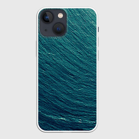 Чехол для iPhone 13 mini с принтом Endless Sea в Рязани,  |  | Тематика изображения на принте: background | blue | dark | gradient | green | lines | ocean | paints | ripples | sea | spot | spots | stripes | texture | waves | волны | голубая | градиент | зеленый | краски | линии | море | океан | полосы | пятна | пятно | рябь | текстура | т