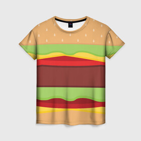 Женская футболка 3D с принтом Бутерброд в Рязани, 100% полиэфир ( синтетическое хлопкоподобное полотно) | прямой крой, круглый вырез горловины, длина до линии бедер | background | burger | fast food | food | hamburger | sandwich | texture | будет | бургер | бутерброд | гамбургер | еда | текстура | фастфуд | фон